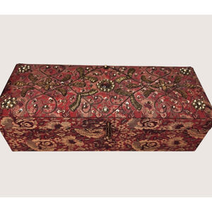 Jewelry Box Pier 1 ? Boho Beaded Sequin Wine Red Satin Mirror Tray India 12x4